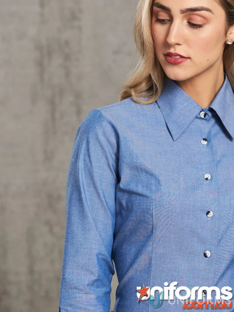 Blue ladies chambray 3qtr shirt from Winning Spirit Ladies for casual style
