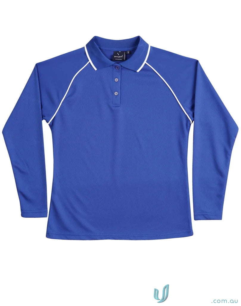 Ladies Champion Raglan Contrast Polo in royal blue with white piping and cooldry® mesh