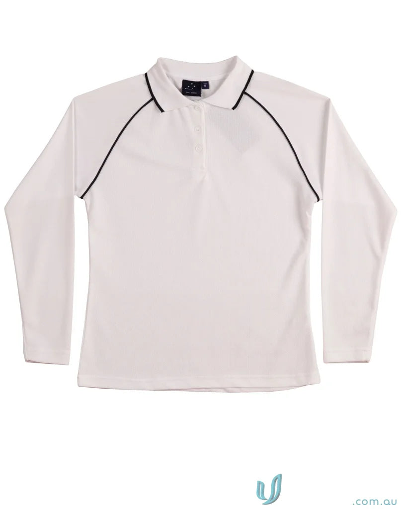 Ladies Champion Raglan Contrast Polo in CoolDry® mesh with long sleeves and black trim