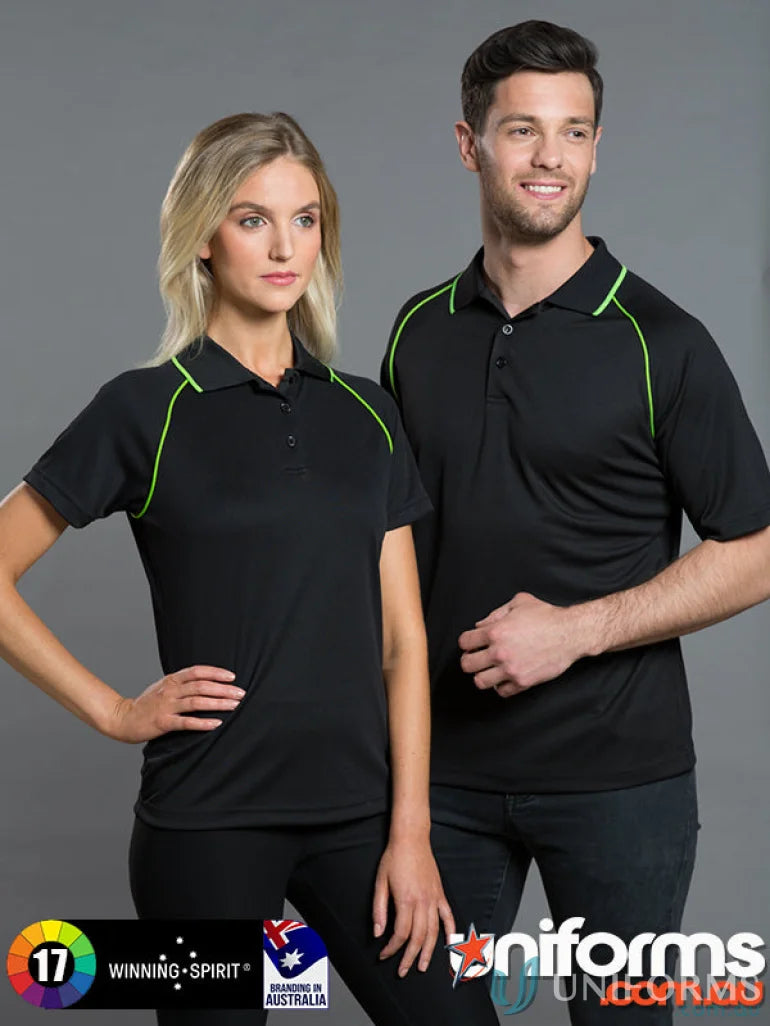 Winning Spirit Ladies Champion Raglan Polo with neon green accents for men and women