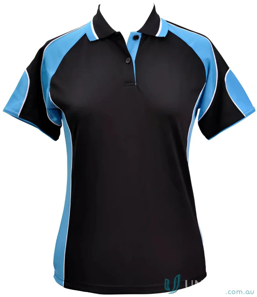 Black and blue ladies cooldry Winning Spirit Ladies CoolDry Alliance Polo shirt close-up