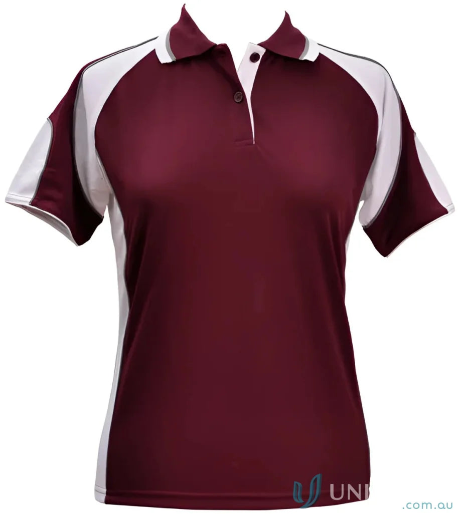 Maroon and white ladies cooldry Winning Spirit Ladies CoolDry Alliance Polo shirt