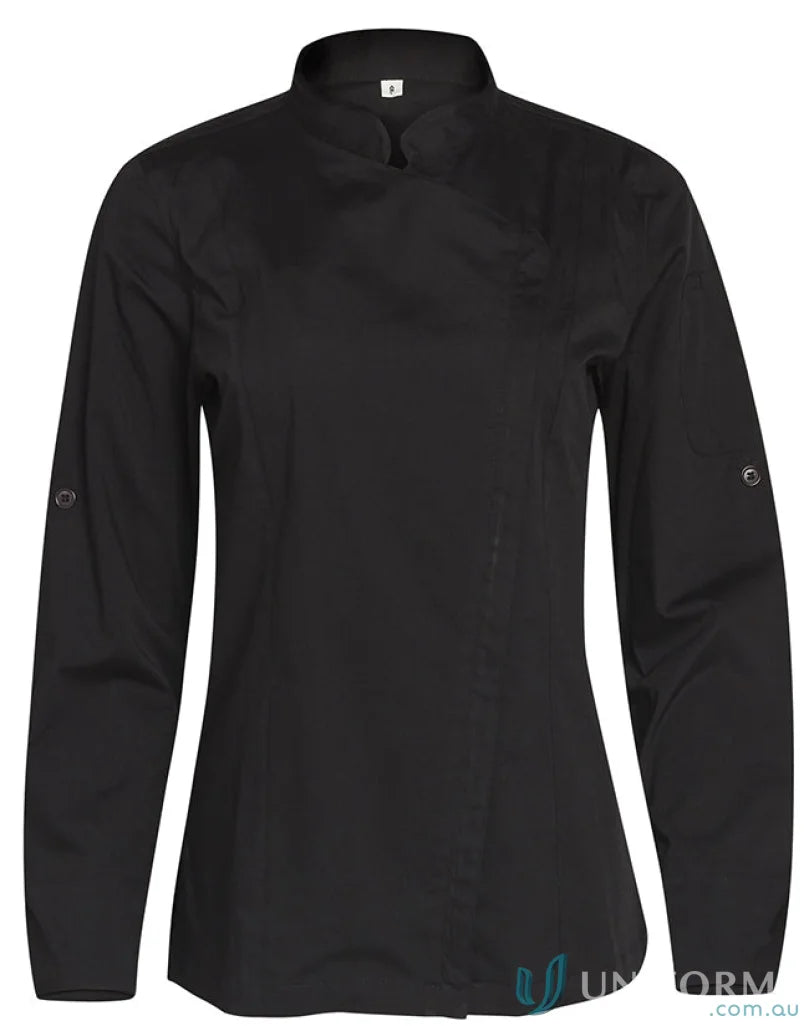 Black long-sleeved tunic from Winning Spirit Ladies Functional Chef Jacket collection