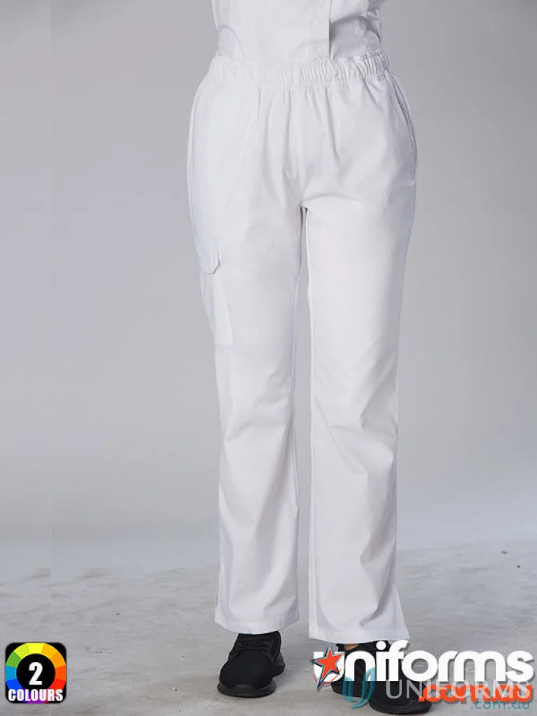 White medical scrub pants from Winning Spirit Ladies CP04 ladies functional chef pants