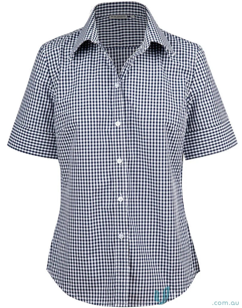 Winning Spirit Ladies Gingham Check Short-Sleeved Shirt for a perfect blend of style