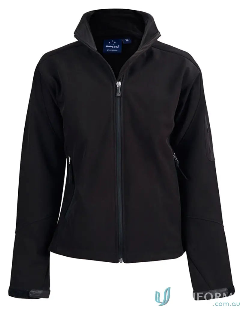 Winning Spirit Ladies HiTech Softshell Jacket in black with high collar and side pockets