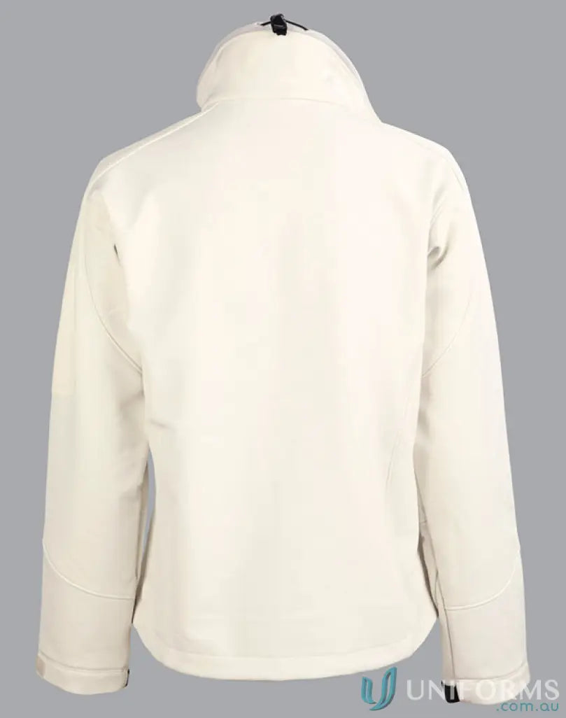 Winning Spirit Ladies HiTech Softshell Jacket in off-white with high collar and black loop