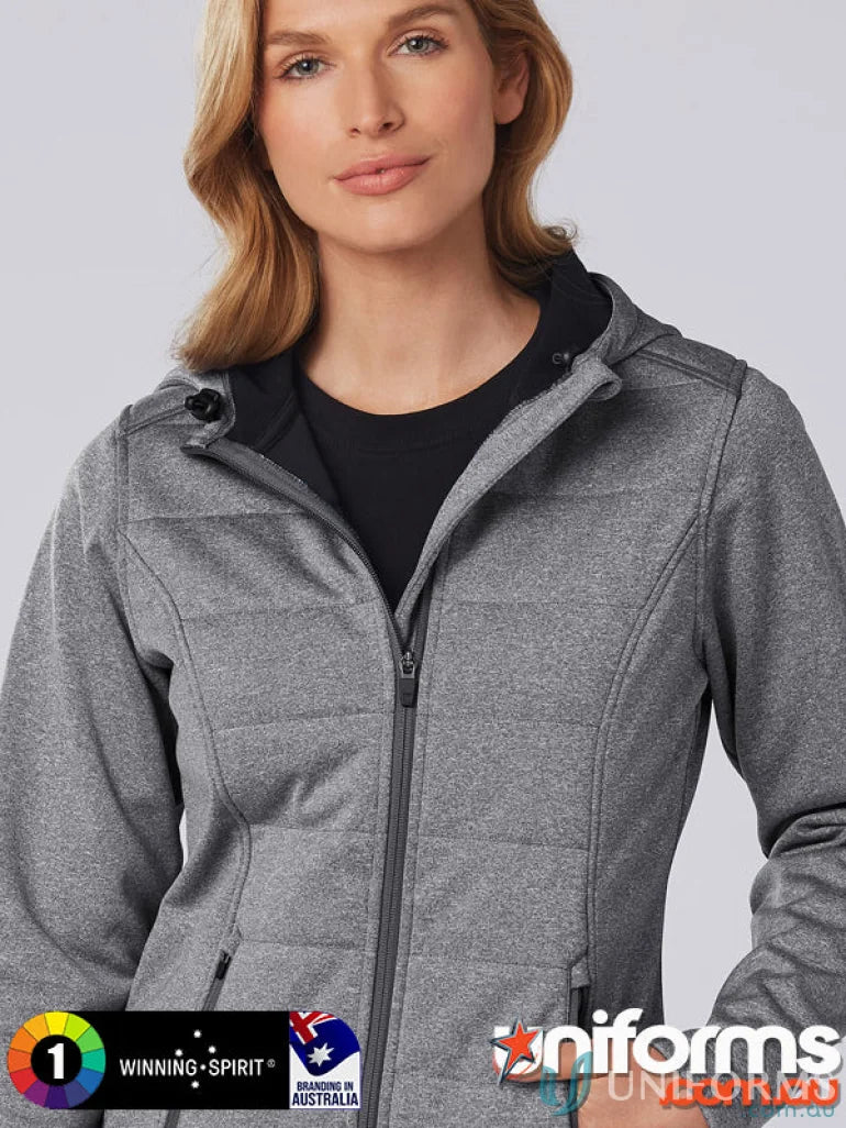 Gray quilted hooded jacket from Winning Spirit Ladies Jasper Cationic Quilted Jacket collection