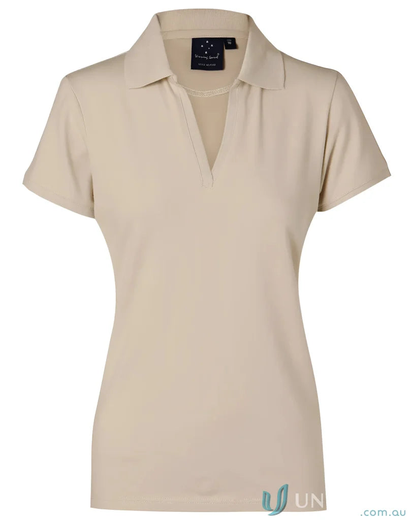 Beige short-sleeved ladies longbeach stretch polo from Winning Spirit Ladies PS40 Longbeach Polo
