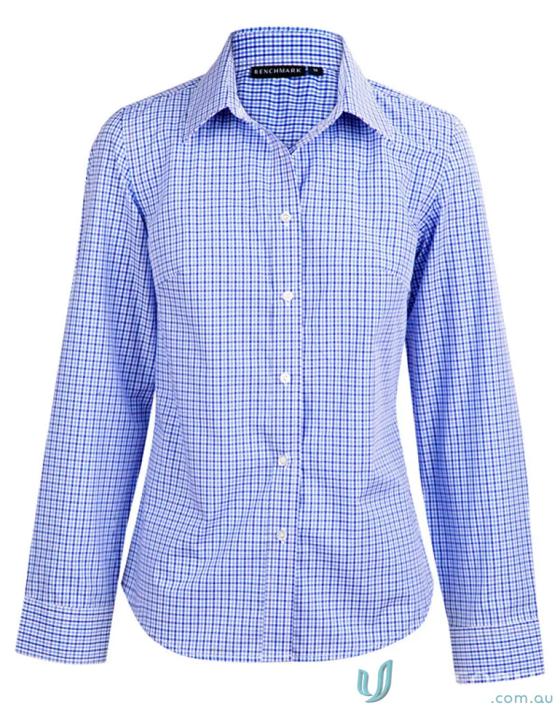 Blue and white check long sleeve shirt from Winning Spirit Ladies, ladies multi-tone check
