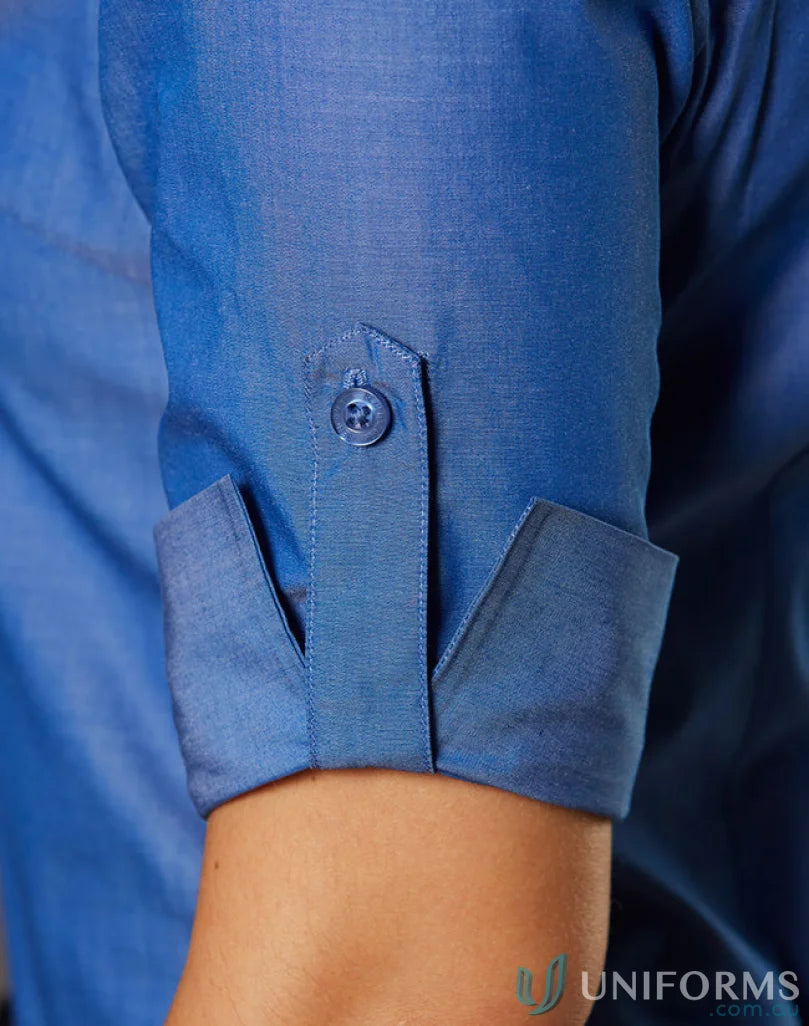 Blue shirt sleeve with buttoned placket from Winning Spirit Ladies Nano Tech 3Qtr Shirt