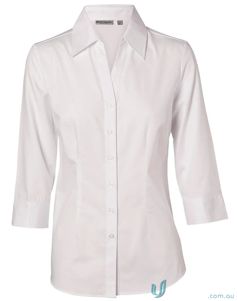 White Winning Spirit Ladies Nano Tech 3Qtr Shirt with nano silk protein fabric