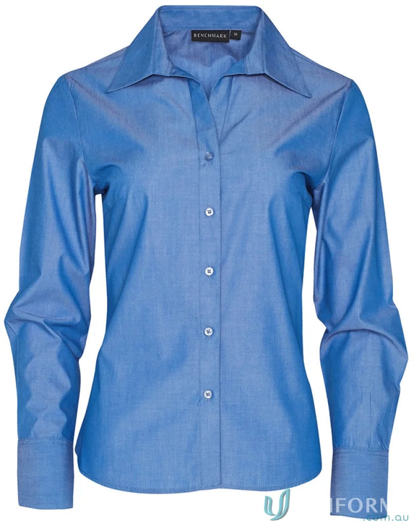 Blue button-down shirt from Winning Spirit Ladies Nano Tech L/S Shirt collection
