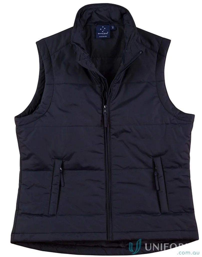 Black sleeveless jk30 padded vest from Winning Spirit Ladies Nylon Rip-Stop collection