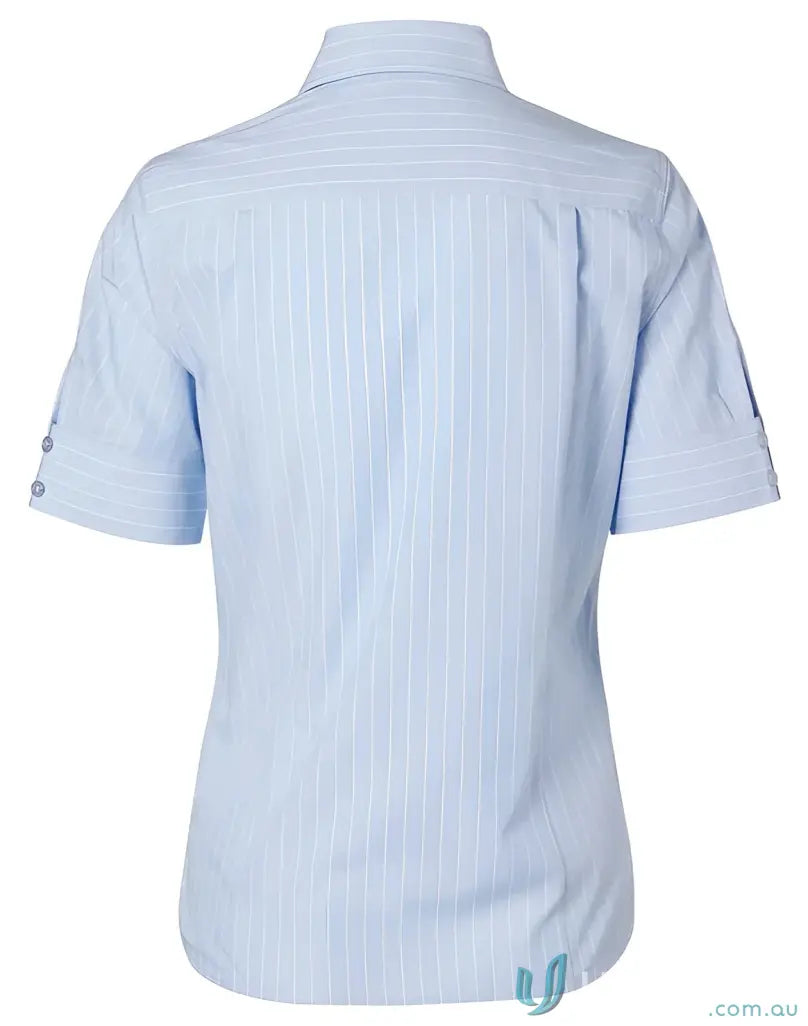 Light blue striped short sleeve Winning Spirit Ladies PinStripe SS Shirt for women
