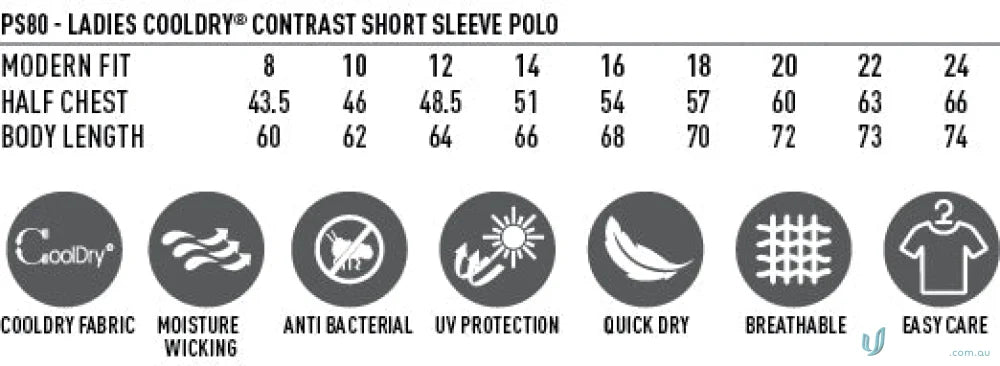 Chart showing sizes and features of Winning Spirit PS80 Pursuit Polo Lady Spirit Ladies Pursuit