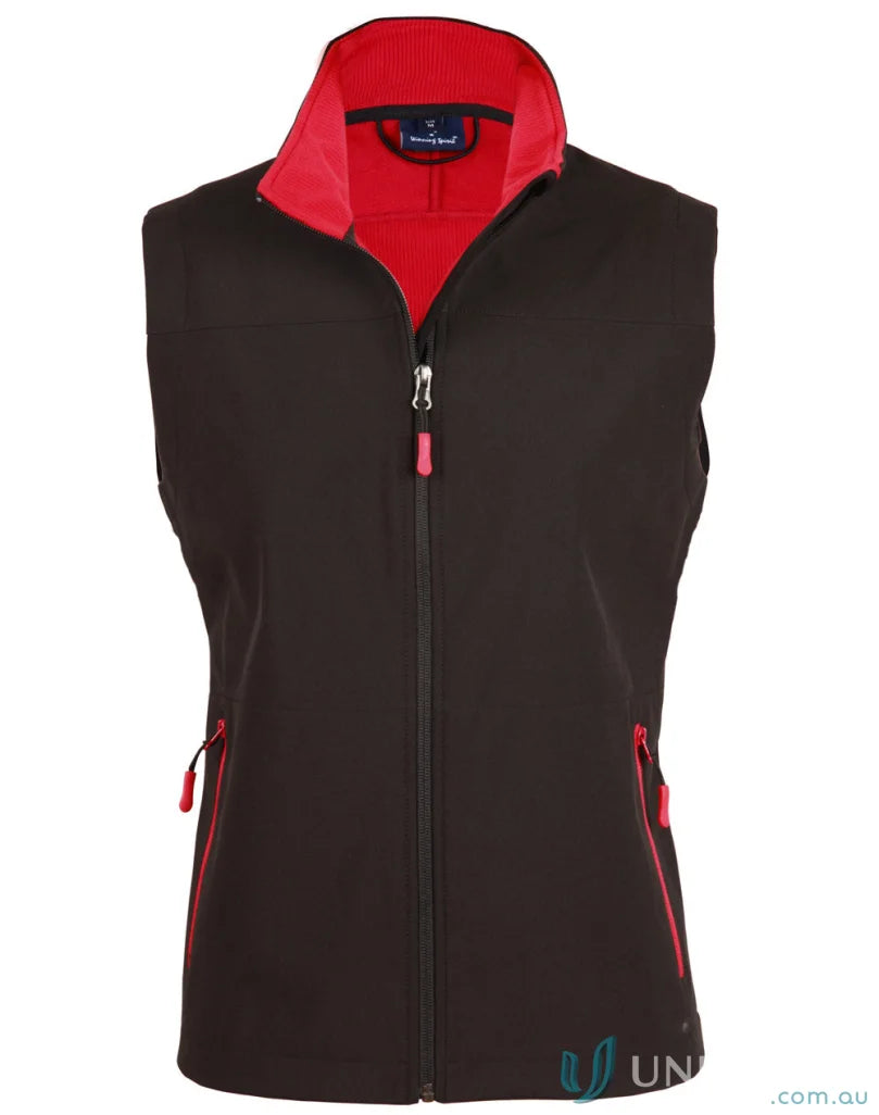 Jk46 Rosewall soft shell vest for women, sleeveless black vest with red lining