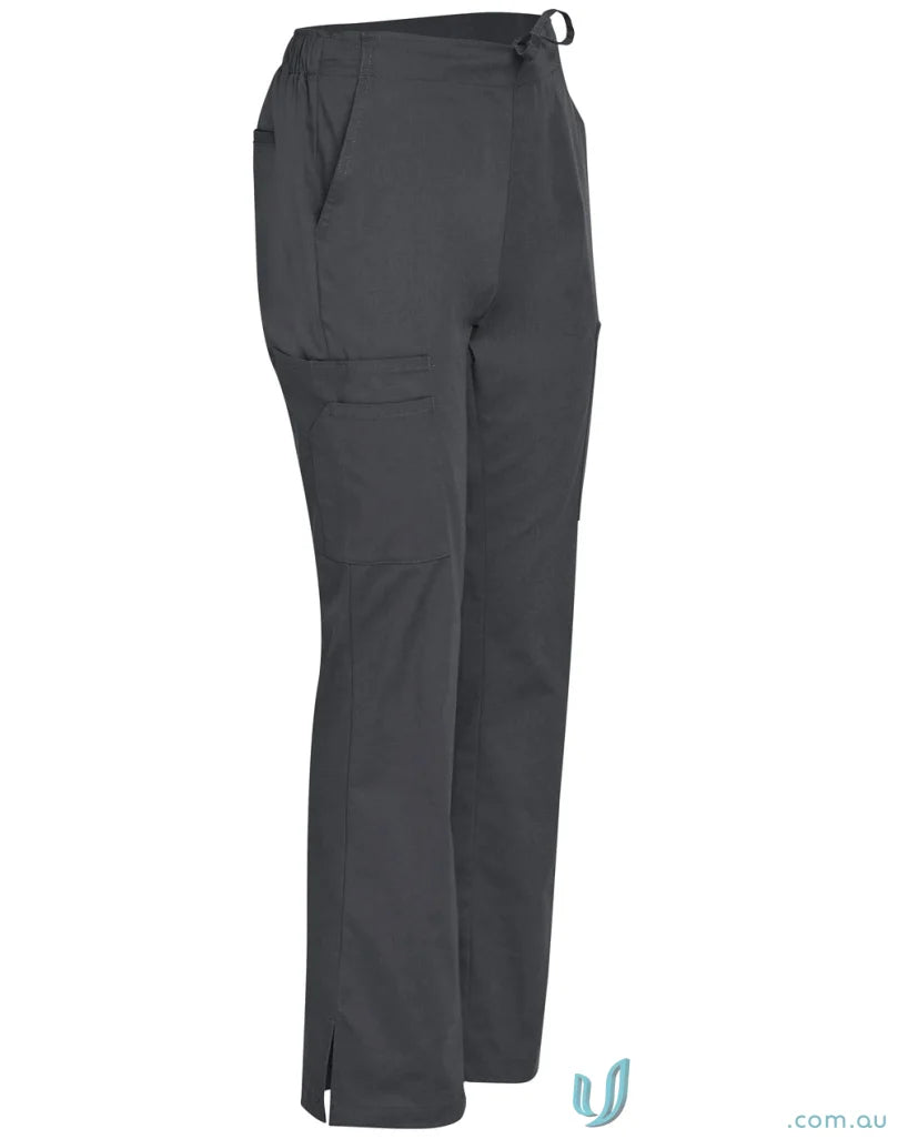 Gray drawstring waist scrub pants from Winning Spirit Ladies with semi-elastic waist for comfort