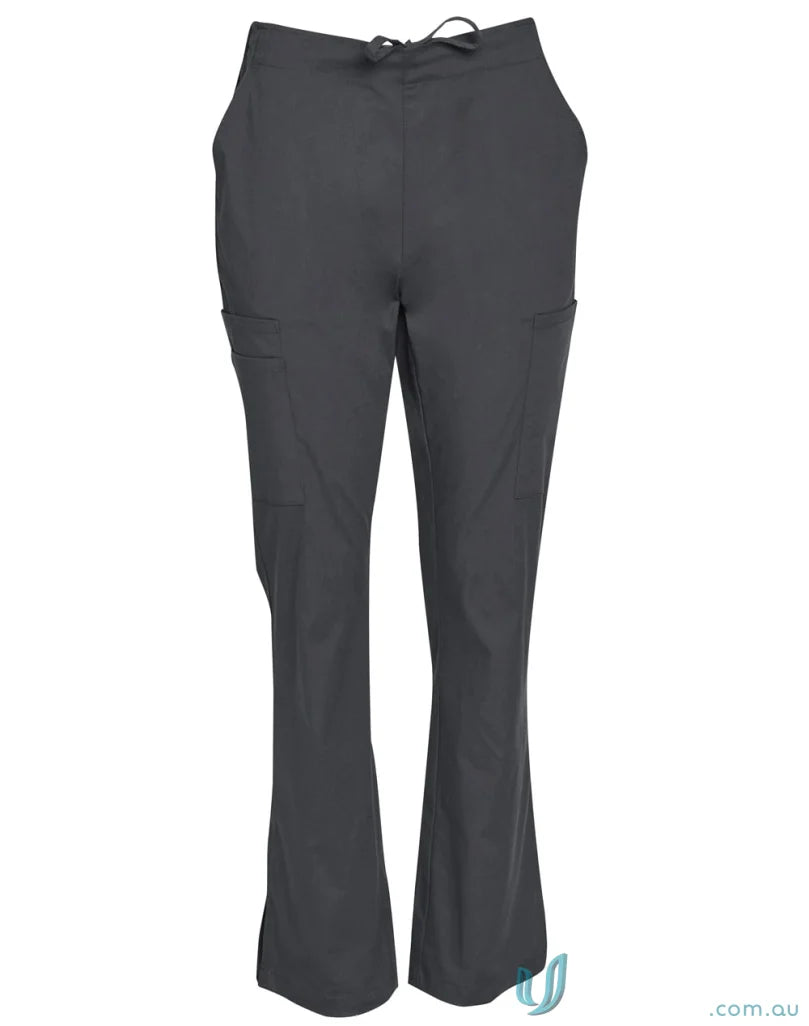Gray drawstring waist scrub pants from Winning Spirit Ladies with semi-elastic waist