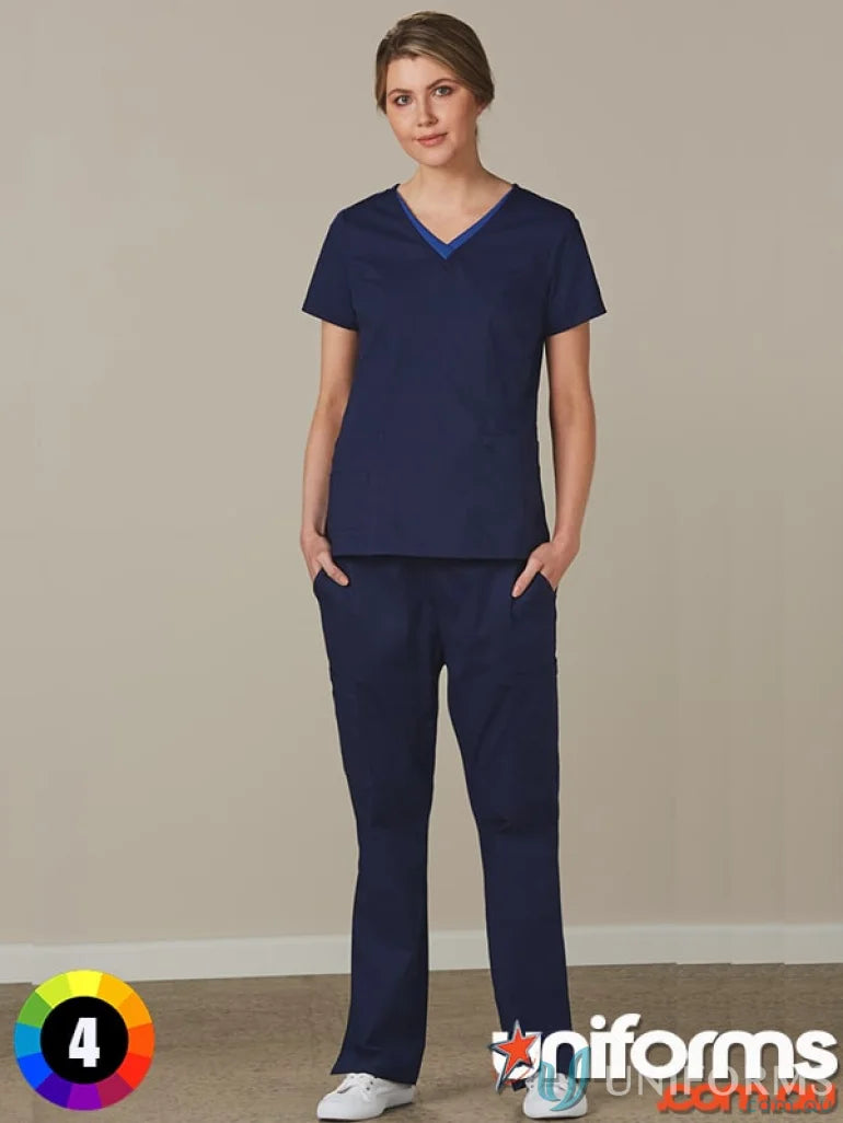 Navy blue Winning Spirit Ladies semi-elastic waist scrub pants for comfortable waist scrub pants