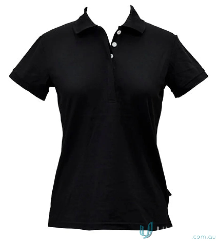 Black ladies truedry connection polo shirt with white buttons for Winning Spirit Ladies trueDry