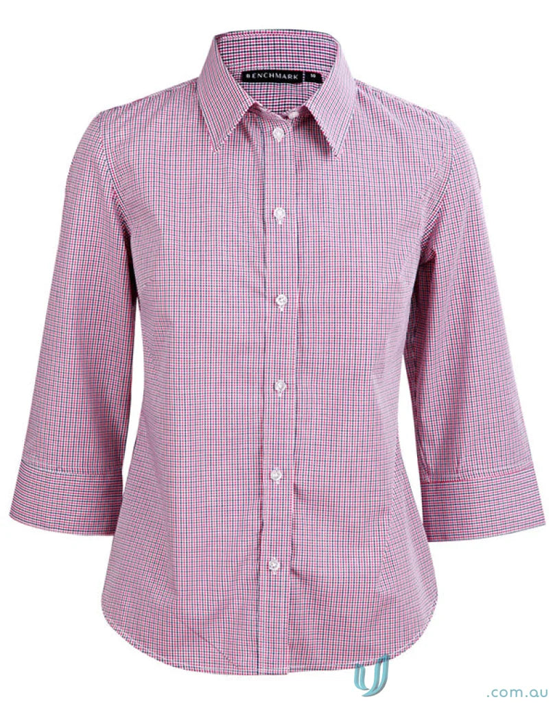 Pink and white checkered mini gingham sleeve shirt from Winning Spirit Ladies