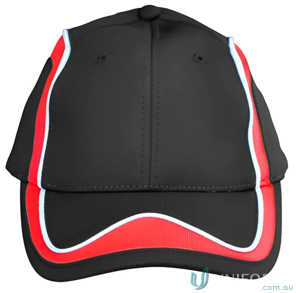Black ch53 legend cap with cooldry pique mesh and red white trim for Winning Spirit Legend style
