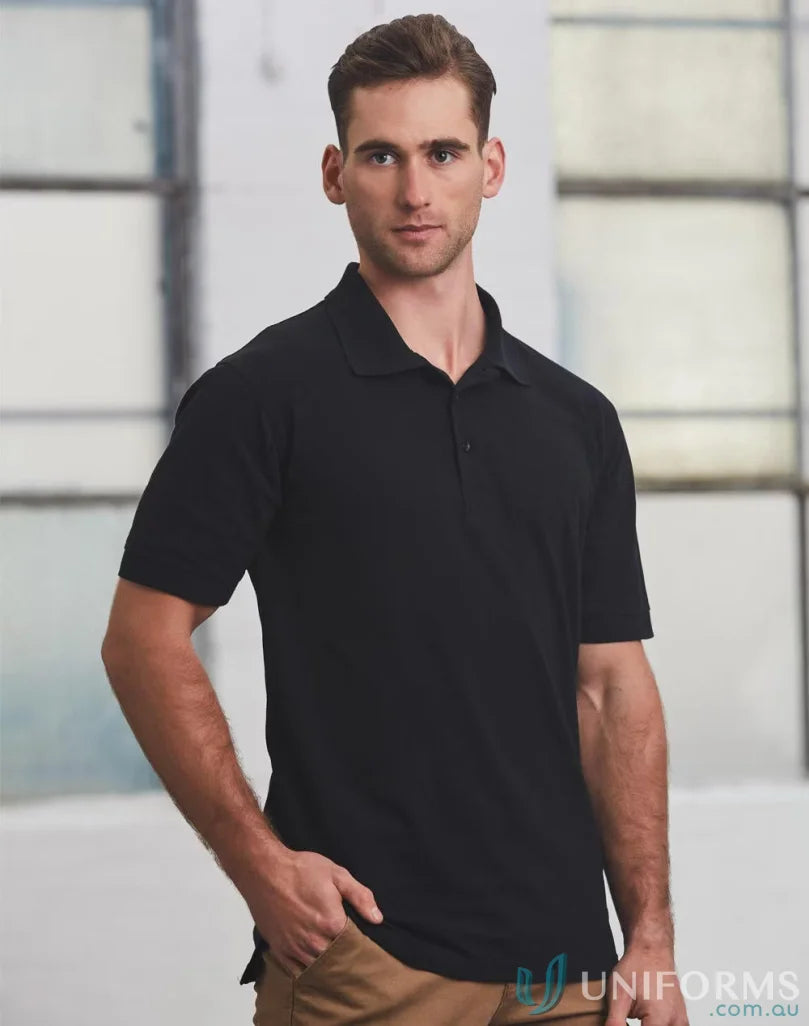 Black short-sleeved ps39 Longbeach Polo from Winning Spirit Cotton collection