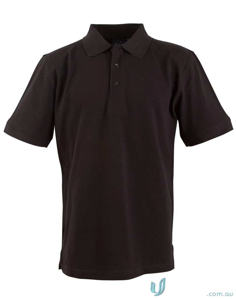 Black short-sleeved polo shirt from Winning Spirit Cotton Longbeach Polo collection