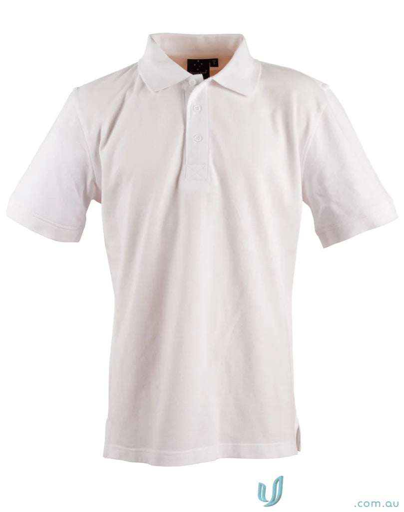 White short-sleeved polo shirt from Winning Spirit Longbeach Cotton Polo collection