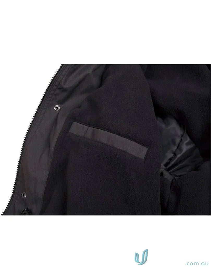 Inside of Winning Spirit Longline Stadium Jacket with zipper and internal pocket, high wind collar