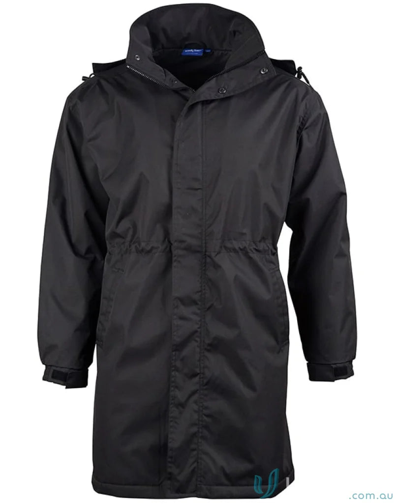 Winning Spirit Longline Stadium Jacket with high wind collar and water-resistant jk50 longline style