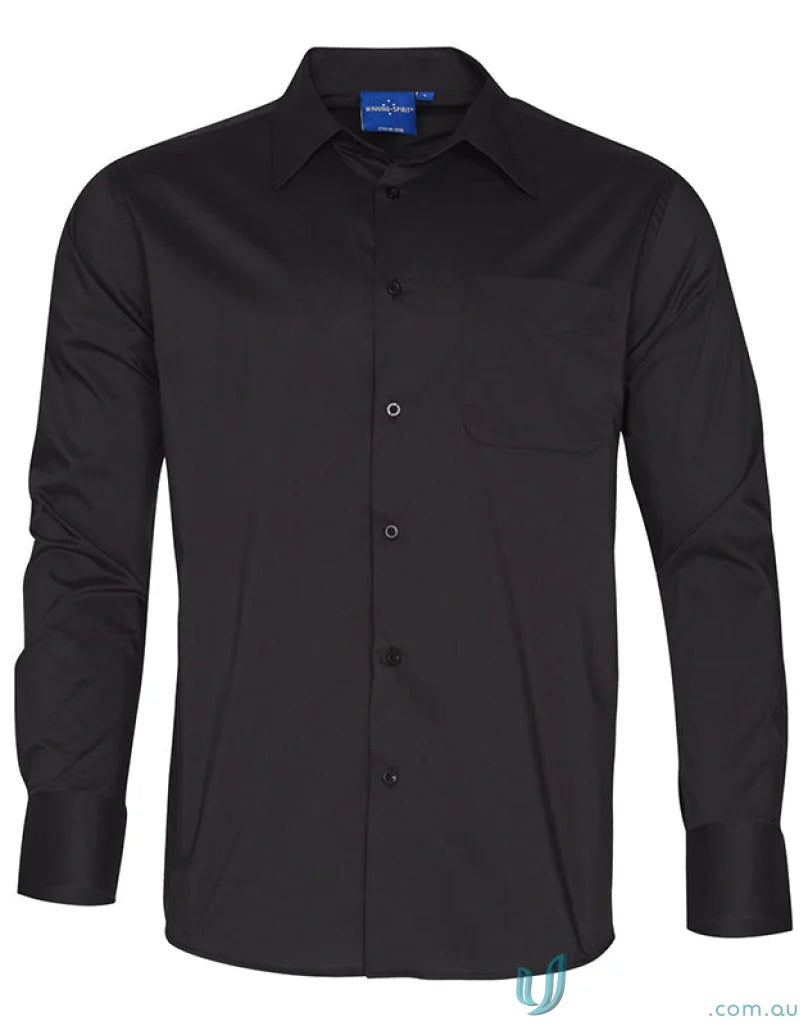 Black long-sleeved dress shirt from Winning Spirit Mens Executive LS Shirt collection featuring Teflon executive long fabric