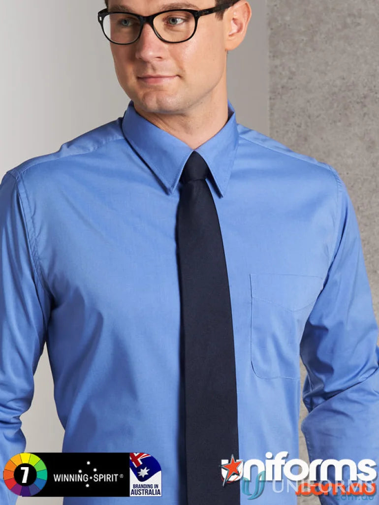 Blue dress shirt with navy tie from Winning Spirit Men’s Teflon Executive Long Sleeve Shirt