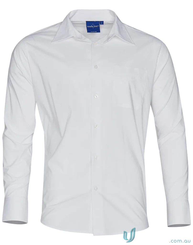 White long-sleeved dress shirt from Winning Spirit Mens Executive LS Shirt collection perfect for men’s teflon executive style