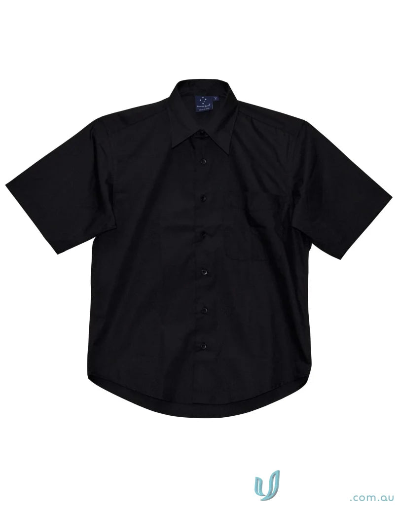 Black short-sleeve button-down shirt from Winning Spirit Mens Executive Short Sleeve collection