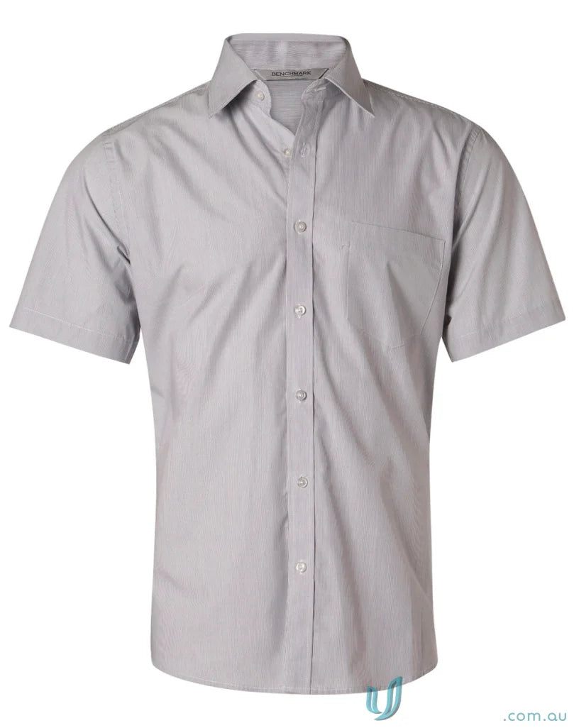 Winning Spirit Mens Fine Stripe SS Shirt, gray short sleeve men’s stripe shirt for summer