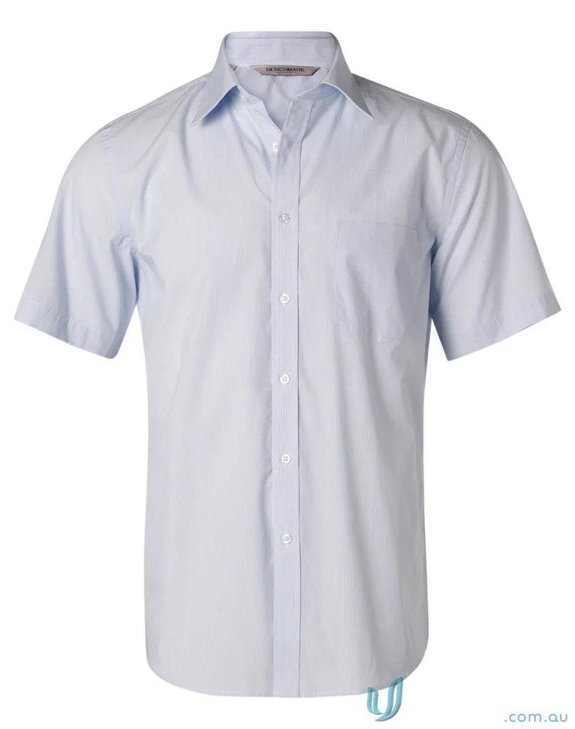 Light blue men’s fine stripe short sleeve shirt from Winning Spirit Mens collection