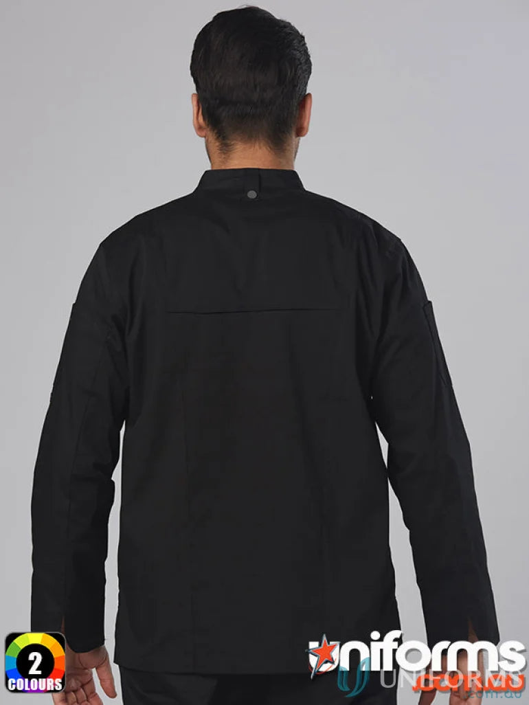 Black Winning Spirit Mens functional chef jacket for stylish, comfy mens functional chef wear