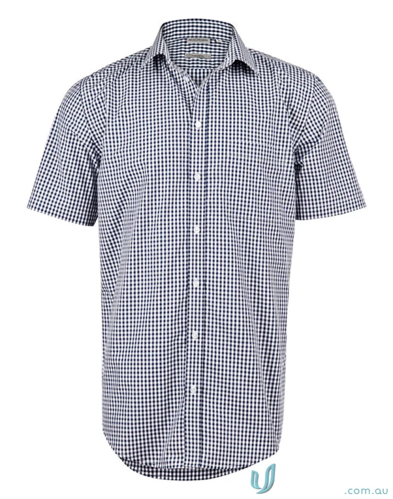 Winning Spirit Mens Gingham Roll Up S/S Shirt with men’s gingham check pattern