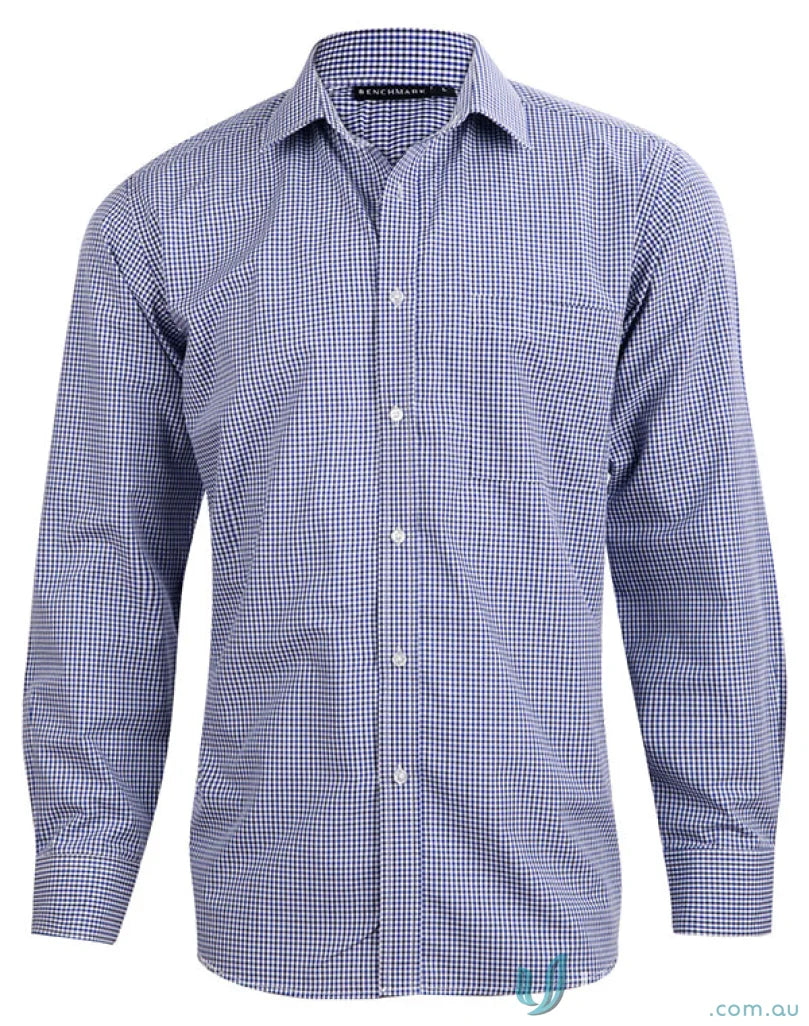 Blue and white check long sleeve shirt from Winning Spirit Mens with multi-tone check design
