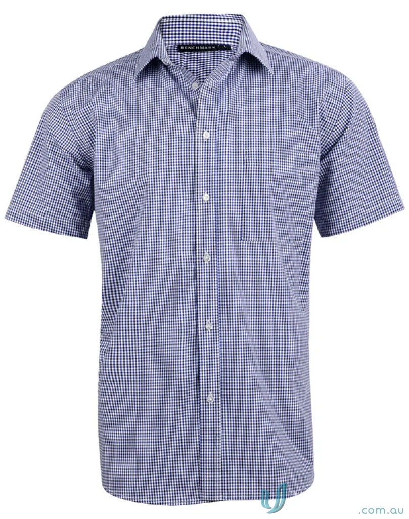 Blue and white check short sleeve shirt for men’s multi-tone style m7320s