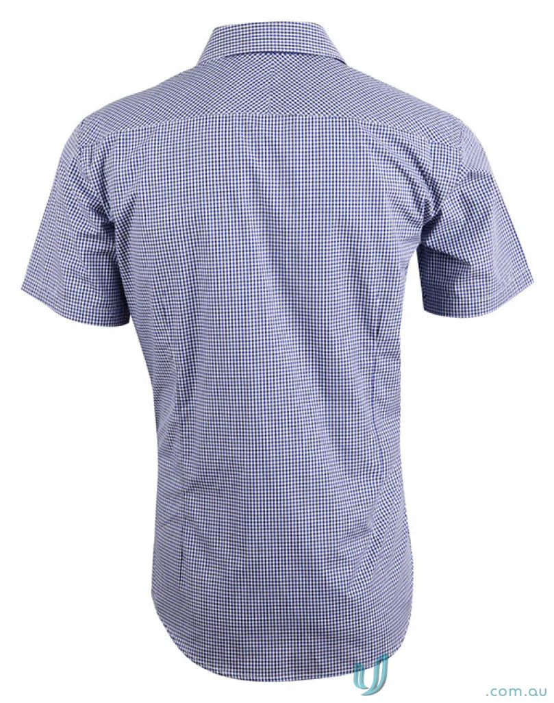 Blue and white check short sleeve shirt for men’s multi-tone style M7320S