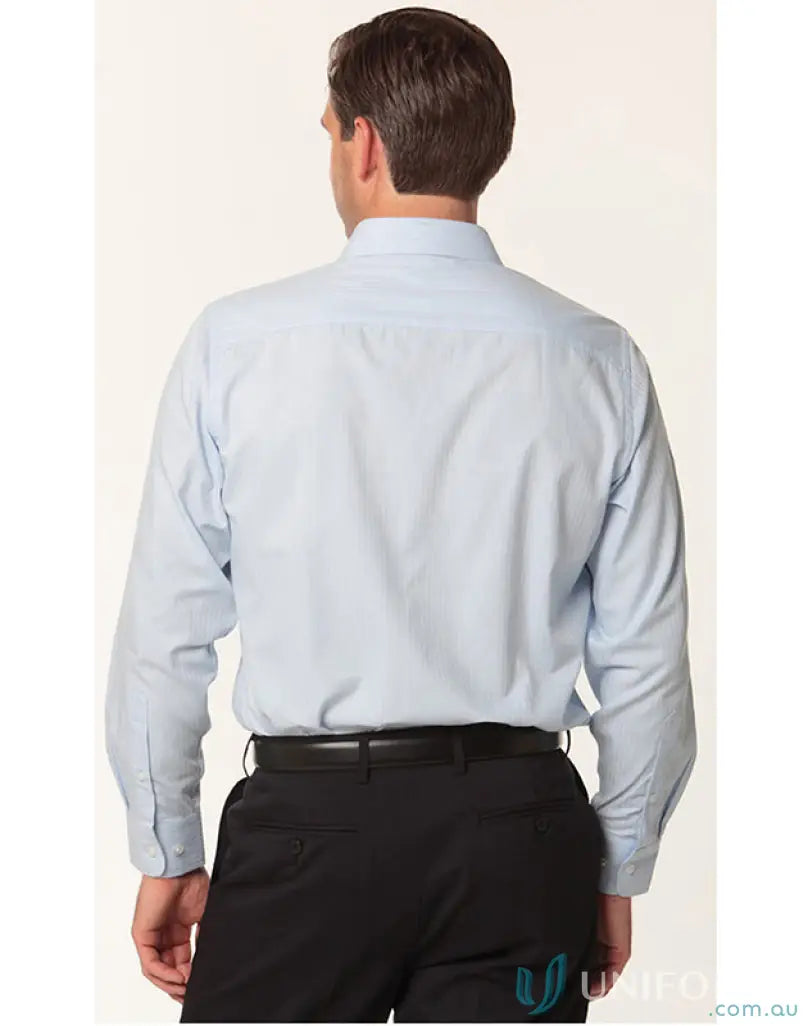 Man in light blue spirit mini herringbone long sleeve shirt for men