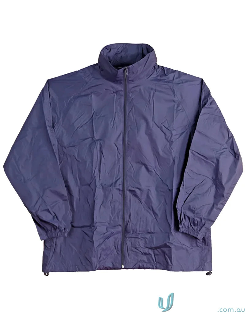 Wrinkled blue nylon Winning Spirit JK10 Rain Forest Spray Jacket for outdoor fun