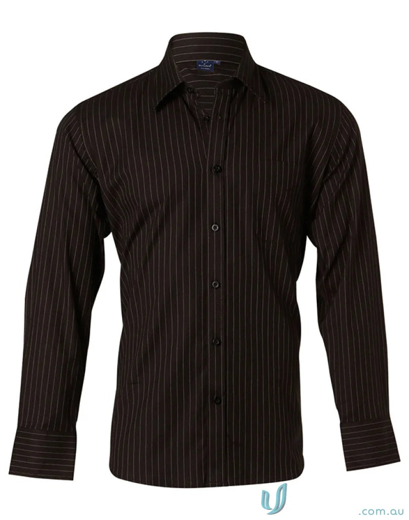 Brown striped Winning Spirit Pin Stripe Shirt for men’s workwear, bs17 pin stripe style