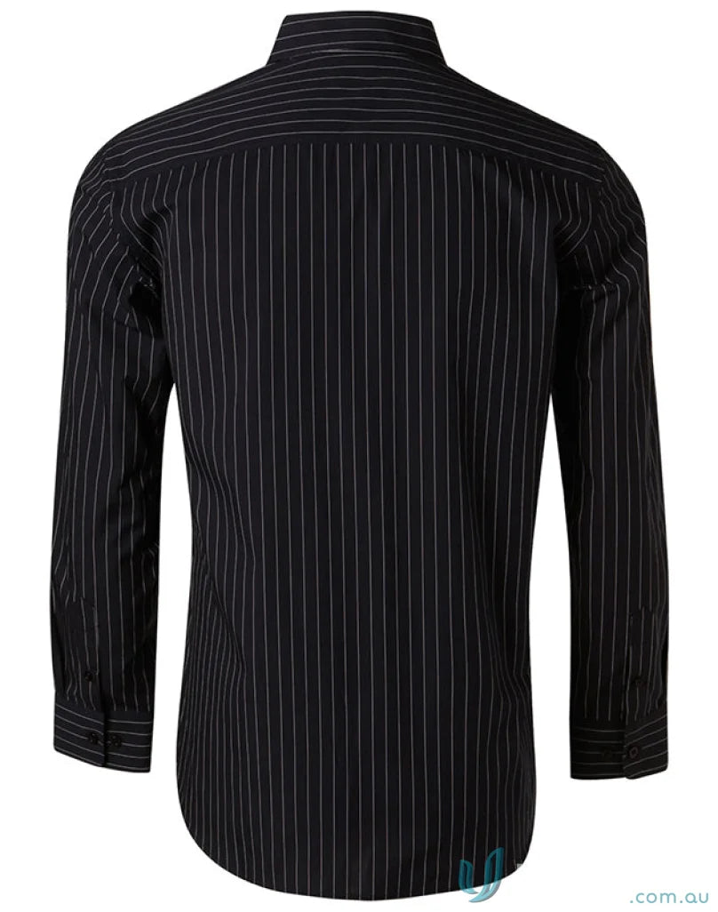 Winning Spirit pinstripe LS shirt with convenient chest pocket and sleek black design