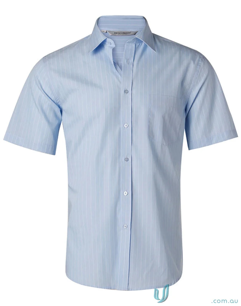 Light blue winning spirit pinstripe SS shirt with short sleeves for a casual look