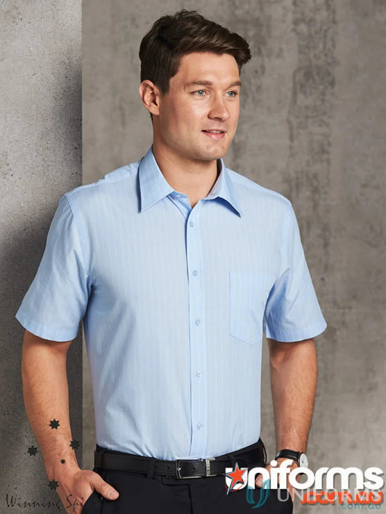 Light blue winning spirit pinstripe SS shirt perfect for casual style