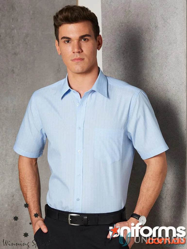 Light blue Winning Spirit Pinstripe SS Shirt, short-sleeved spirit pinstripe shirt for casual style